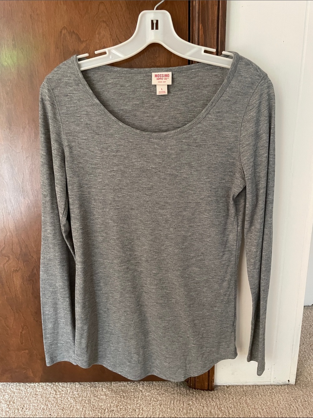 Mossimo Supply Co. Scoop Neck Long Sleeved ribbed style gray top